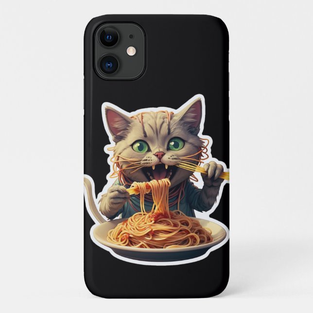 Funda De Case-Mate Para iPhone Gato comiendo Spaghetti (Reverso)