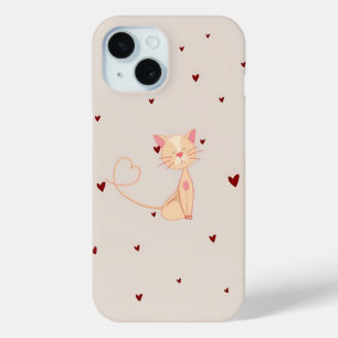 Funda Para iPhone 15 Gato con corazones