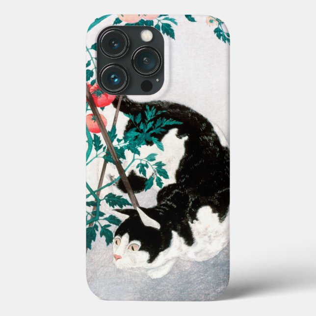 Funda De Case-Mate Para iPhone Gato con planta de tomate (1931) de Hiroaki Takaha (Reverso )