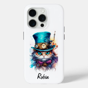 Funda Para iPhone 15 Pro Gato de colores vibrantes de Steampunk
