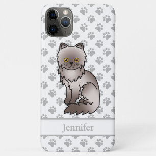 Funda Para iPhone 11 Pro Max Gato de dibujos animados lila persa lindo & nombre