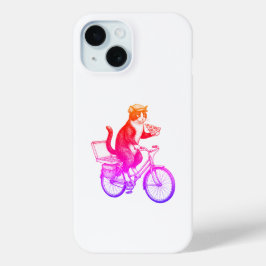 Funda Para iPhone 15 Gato de entrega de pizza retro 