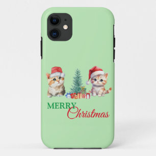 Funda Para iPhone 11 Gato de gatito de gatito de Santa Rojo Verde Feliz