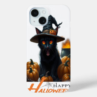 Funda Para iPhone 15 Gato de Halloween