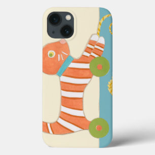 Funda Para iPhone 13 Gato de juguete a rayas con bola de cuerda