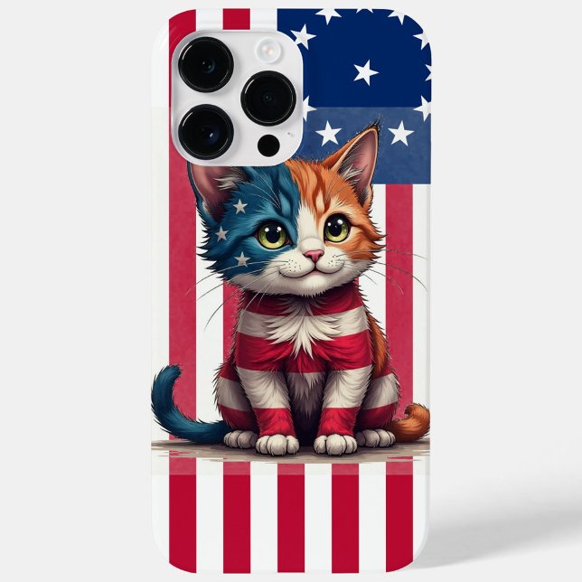 Funda De Case-Mate Para iPhone Gato de la bandera americana (The cat body is striped in red white and blue mimicking the flag's design!)