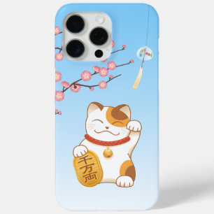 Funda Para iPhone 15 Pro Max Gato de la Suerte Japonés, Maneki Neko Calico
