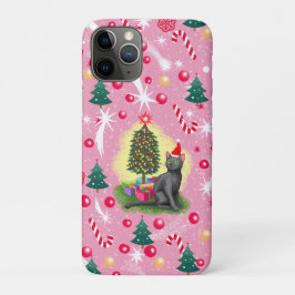 Funda Para iPhone 11 Pro Gato de Navidades rosados