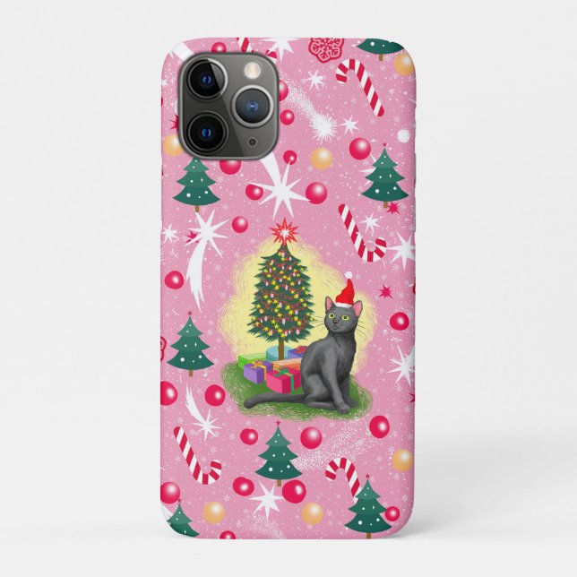 Funda De Case-Mate Para iPhone Gato de Navidades rosados (Reverso)
