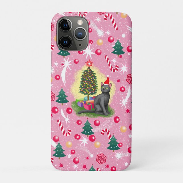 Funda De Case-Mate Para iPhone Gato de Navidades rosados (Reverso)