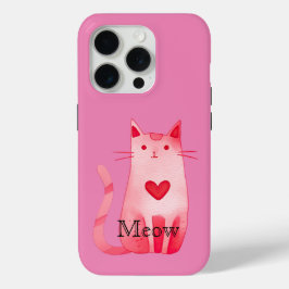 Funda Para iPhone 15 Pro Gato de Pink Meow Heart