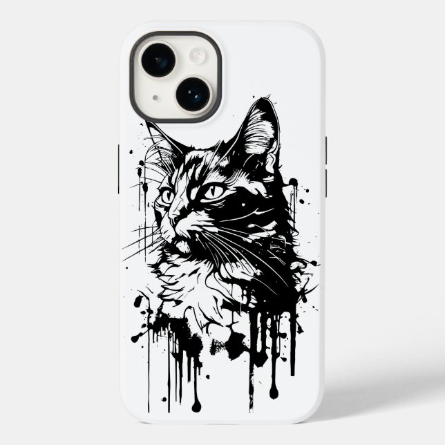 Funda De Case-Mate Para iPhone Gato de salpicaduras en blanco y negro (Reverso )
