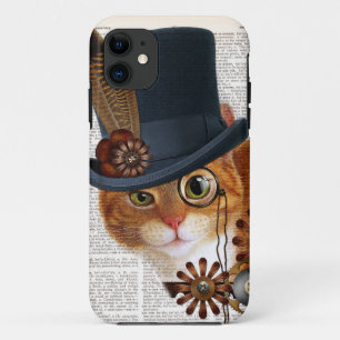 Funda Para iPhone 11 Gato de Steampunk en la página del diccionario