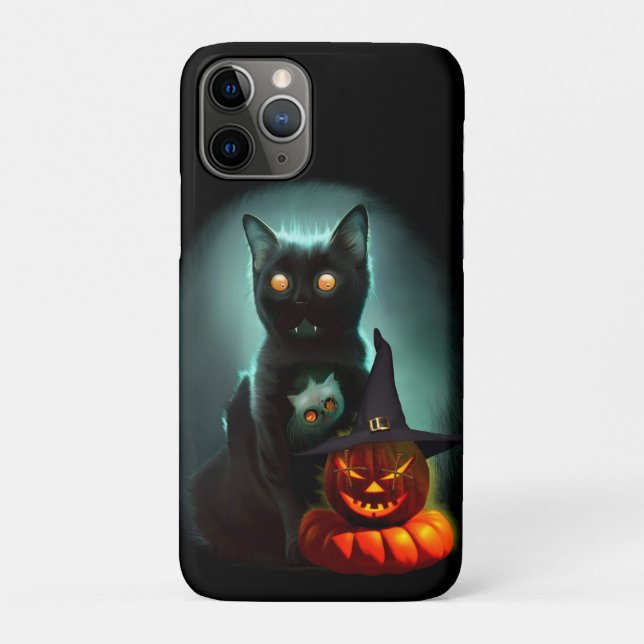 Funda De Case-Mate Para iPhone Gato de vampiros y mago calabaza Halloween Surreal (Reverso)