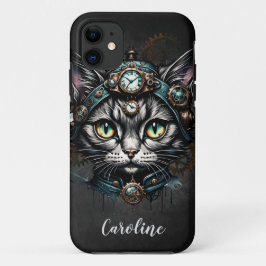 Funda Para iPhone 11 Gato de vapor con relojes y marchas.
