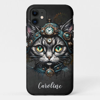 Funda Para iPhone 11 Gato de vapor con relojes y marchas.