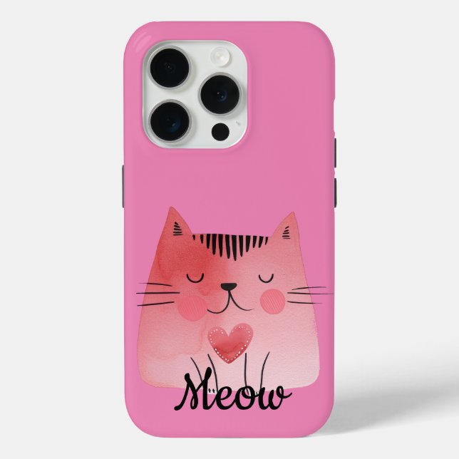 Funda De Case-Mate Para iPhone Gato del Corazón Rosa Girly (Reverso )