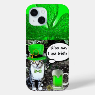 FUNDA PARA iPhone 15 GATO DEL DÍA DE SAINT PATRICK CON CERVEZA IRLANDES
