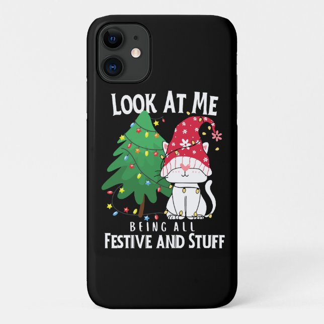 Funda De Case-Mate Para iPhone Gato divertido de Navidad (Reverso)