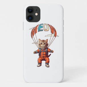 Funda Para iPhone 11 Gato divertido en paracaidismo
