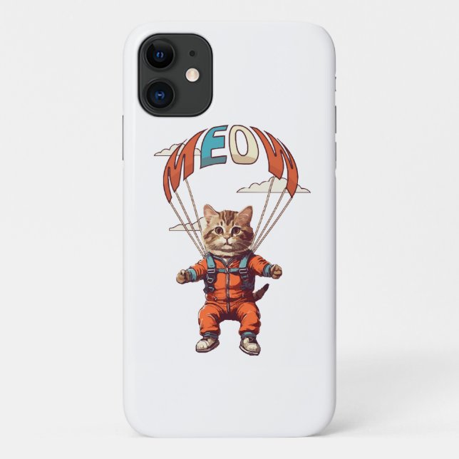 Funda De Case-Mate Para iPhone Gato divertido en paracaidismo (Reverso)