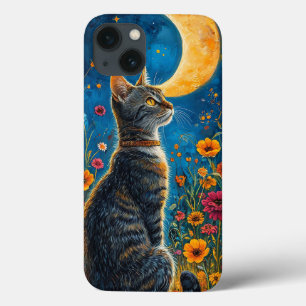 Funda Para iPhone 13 Gato elegante bajo el cielo nocturno mágico de la