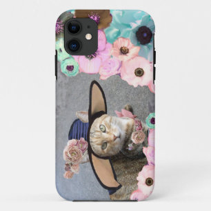 FUNDA PARA iPhone 11 GATO ELEGANTE DE PRINCESO TATUS, GRAN GORRA DIVA Y
