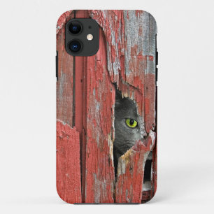 Funda Para iPhone 11 Gato en agujero de madera de granero