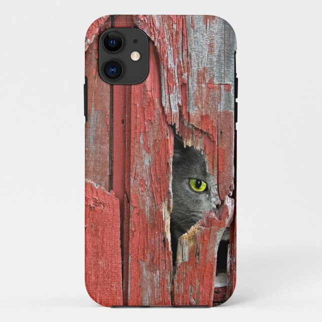 Funda De Case-Mate Para iPhone Gato en agujero de madera de granero (Reverso)
