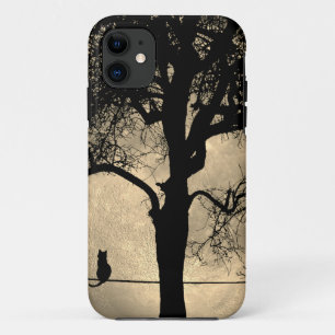 Funda Para iPhone 11 Gato en una luna llena de cable