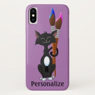 Funda Para iPhone X Gato Esmoquin con Pinceles de Artista