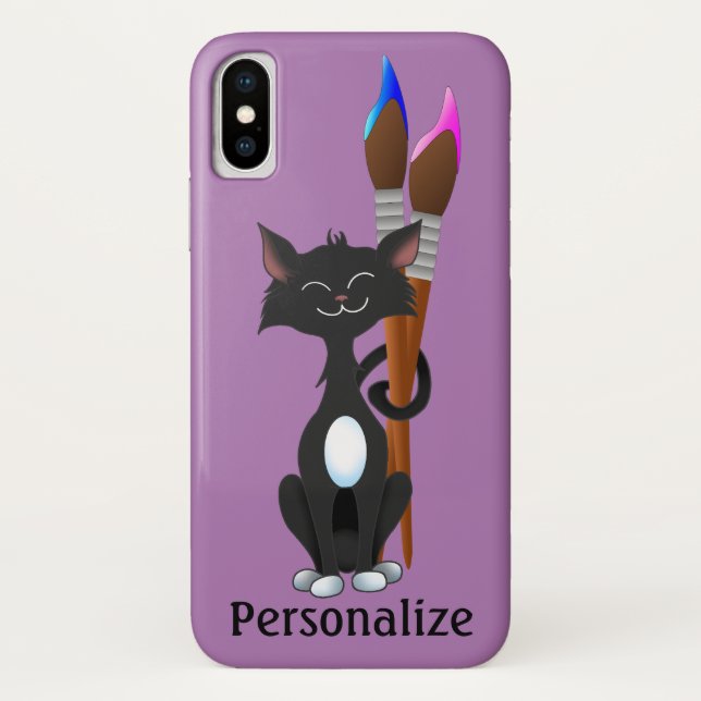Funda De Case-Mate Para iPhone Gato Esmoquin con Pinceles de Artista (Reverso)
