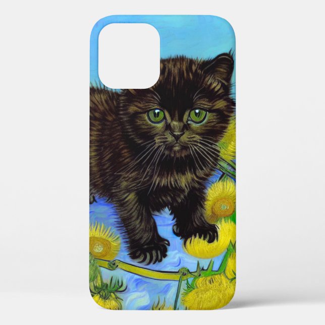 Funda De Case-Mate Para iPhone Gato estilo Van Gogh con girasoles (Reverso )