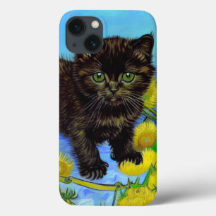 Funda Para iPhone 13 Gato estilo Van Gogh con girasoles