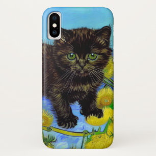 Funda Para iPhone X Gato estilo Van Gogh con girasoles