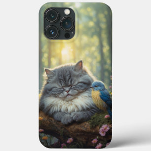 Funda Para iPhone 13 Pro Max Gato fluido con ilustracion amigo de pájaro