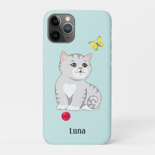 Funda Para iPhone 11 Pro Gato gatito naranja atigrado lindo sobre azul clar