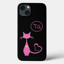 Gato gatito rosa clásico retro monograma de cola c