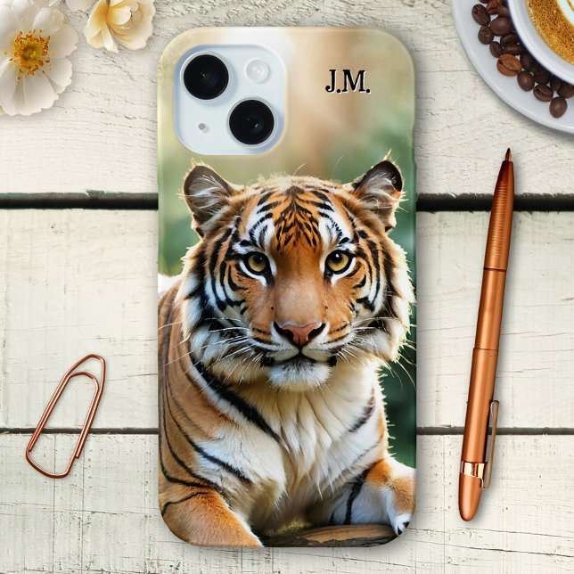 Funda De Case-Mate Para iPhone Gato grande del cubo del tigre (Big cat phone case featuring a painting of a cute tiger cub. You can add your custom initials.)