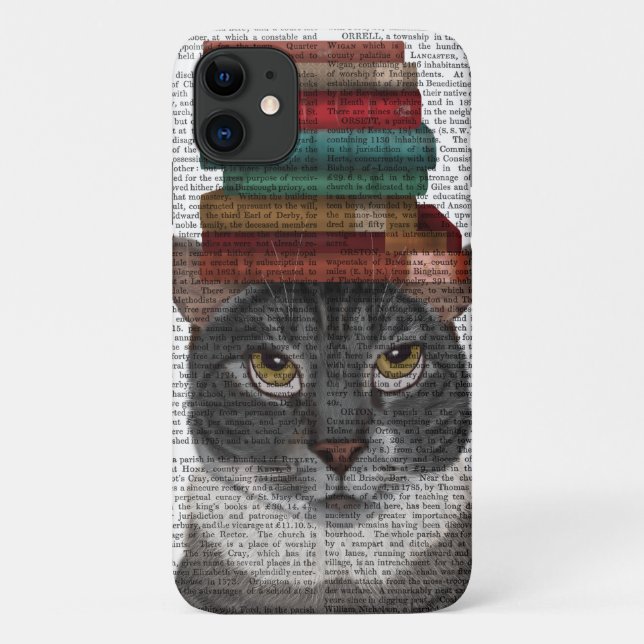 Funda De Case-Mate Para iPhone Gato gris con libros en la cabeza (Reverso)