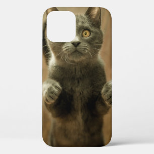 FUNDA PARA iPhone 12 GATO GRIS EN DOS PIES