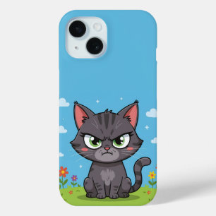 Funda Para iPhone 15 Gato gris enfadado pequeño
