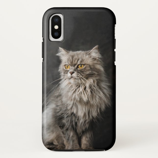 Funda De Case-Mate Para iPhone Gato gris esponjoso  (Reverso)
