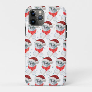 Funda Para iPhone 11 Pro Gato Gris Tabby de Navidad Adorable en Acuarela