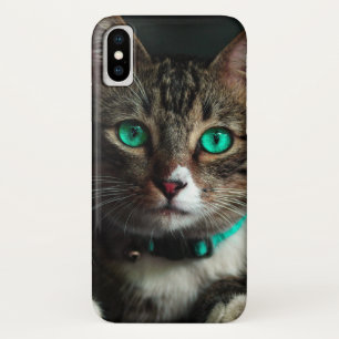 Funda Para iPhone X Gato gris y blanco con ojos azules y cuello coinci