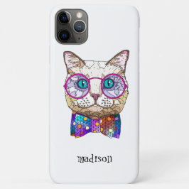 Funda Para iPhone 11 Pro Max Gato hipster colorido, personalizado