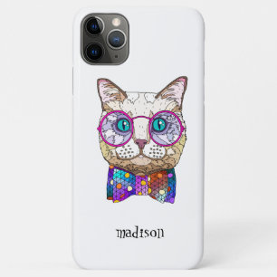 Funda Para iPhone 11 Pro Max Gato Hipster Colorido, Personalizado