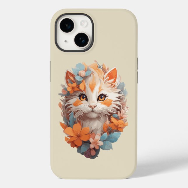 Funda De Case-Mate Para iPhone Gato Kitty Floral Naranja Bonito (Reverso )