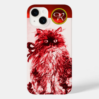 Funda Para iPhone 14 De Case-Mate GATO KITTY - KITTEN CON Monograma ROJO Gemstone