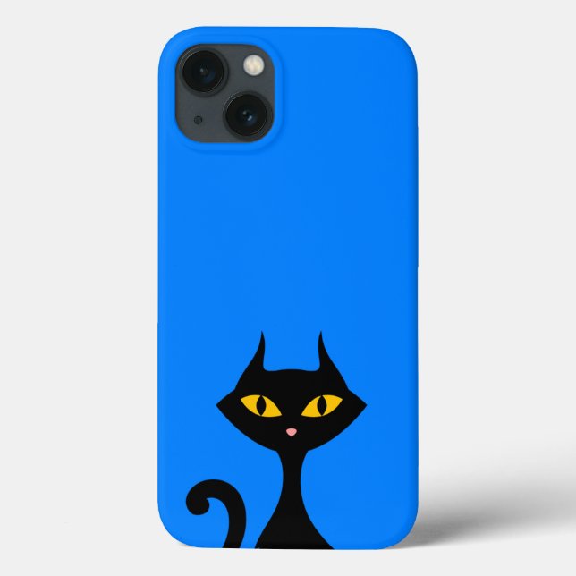 Funda De Case-Mate Para iPhone Gato Kitty negro con fondo azul de Azure (Reverso)